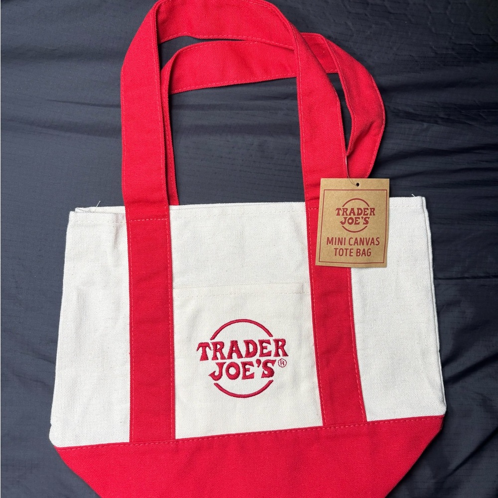 Trader Joe's Red and White Mini Canvas Tote Bag